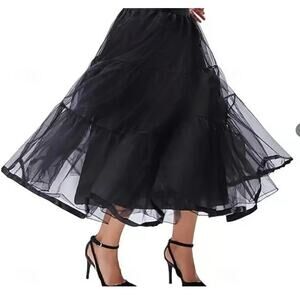 Ashley Stewart Organza Mesh Crinoline Black Midi Skirt  Sz 18/20
